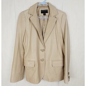 Bernardo tan leather blazer jacket Size small Retro Preppy Luxe Career Classic